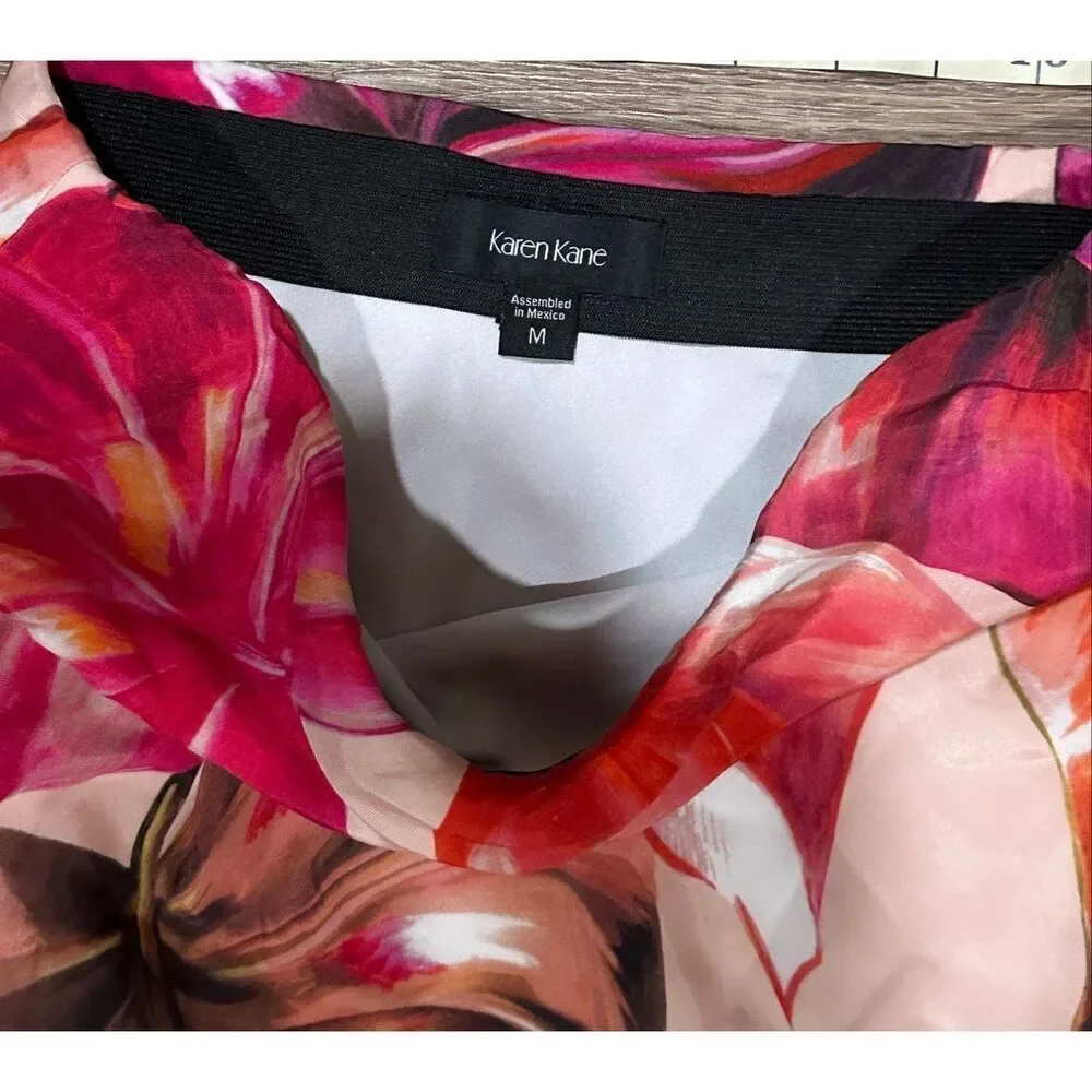 Karen Kane tropical palm 2pc skirt top flare hem M set